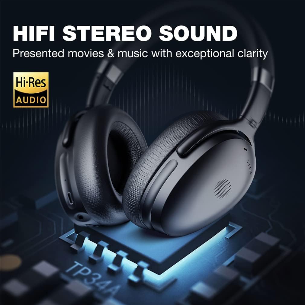 Active Noise Cancelling Over-Ear Headphones Foldable Bluetooth Headsets with Mic, HD Aptx Lossless Sound Quality, for Online Learning, School, Travel