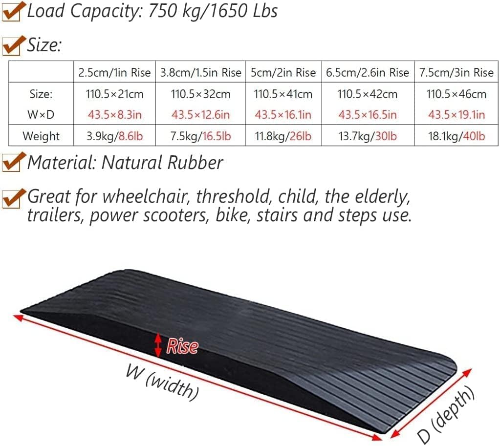 Handicap Ramps Wheelchair Ramp 43. 5 Inch Width Threshold Ramp Non-Slip Rubber Scooter Ramp Wheelchair Stair Mower Kerb Ramps for Doors Sturdy