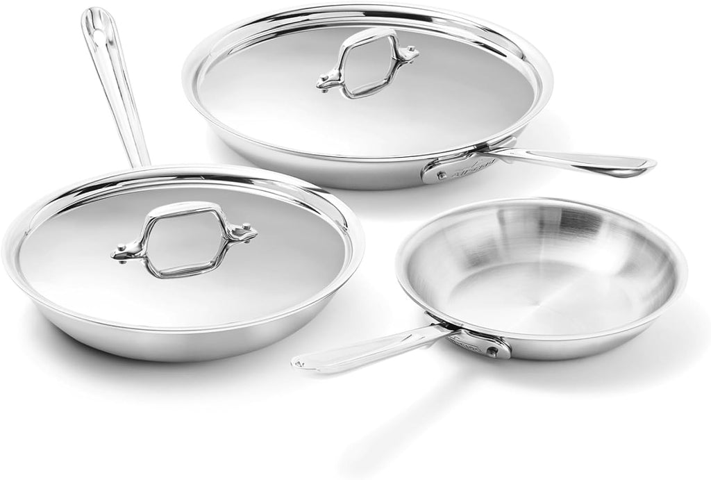 All-Clad D3® Stainless Steel 5 Piece Frypan Set- Made in USA- Includes 8', 10' and 12' Frying Pans With Lid - Professional Grade -Oven Safe & Induction Compatible