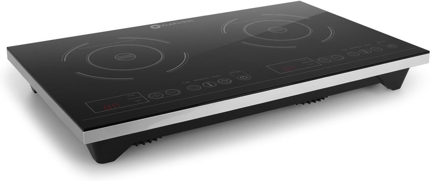 Klarstein VariCook XL - Double Plan de cuisson à Induction, 3100 W : 1300 w ou 1800 W, 10 niveaux de Puissance, Timer, écran LED, commande Tactile, Noir