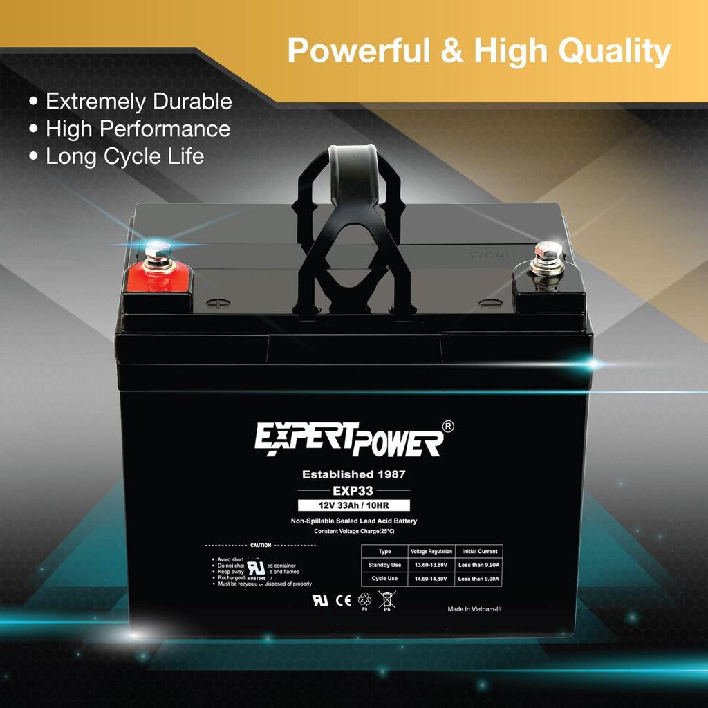 ExpertPower EXP33-2 Pack 12V 33Ah SLA AGM Battery for Solar Energy Storage, UPS, Trailer, Security System, Mobility Scooter, Small Marine Battery Backup, 12V Batteries Lead Acid, M6