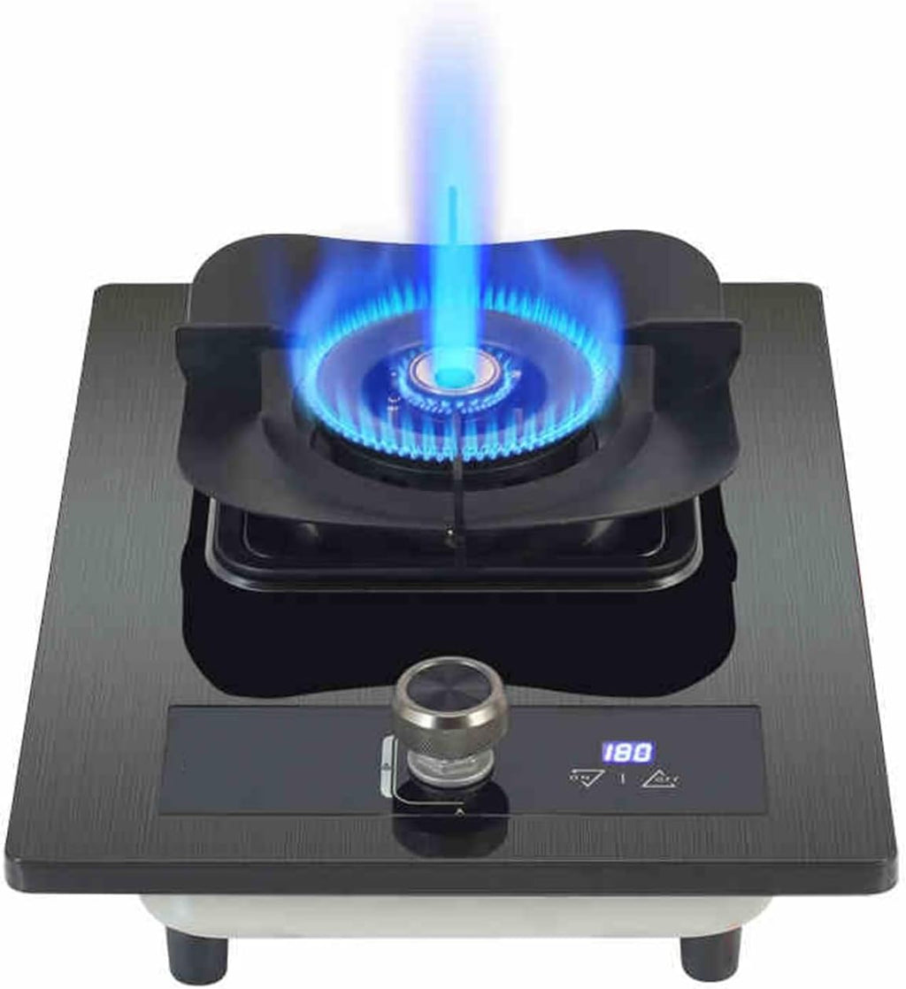Gas Stove with 1 Burner,5.2KW High-fire Timer,Gas/LP Gas Conversion Stove,Tempered Glass Cast Iron Pot Rack,with Flameout Protection,for Home Kitchen(LPG)
