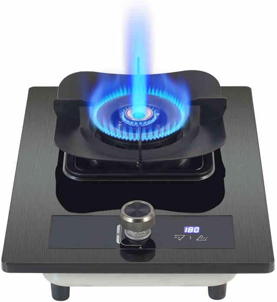 Gas Stove with 1 Burner,5.2KW High-fire Timer,Gas/LP Gas Conversion Stove,Tempered Glass Cast Iron Pot Rack,with Flameout Protection,for Home Kitchen(LPG)
