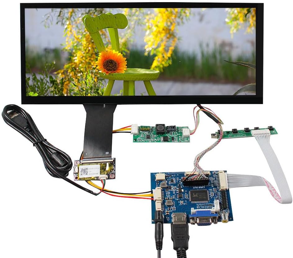 VSDISPLAY 12.3 Inch Touchscreen IPS Stretched Bar LCD 1920x720 Monitor for Secondary Display,with VGA AV Controller Board VS-TY2662-V1