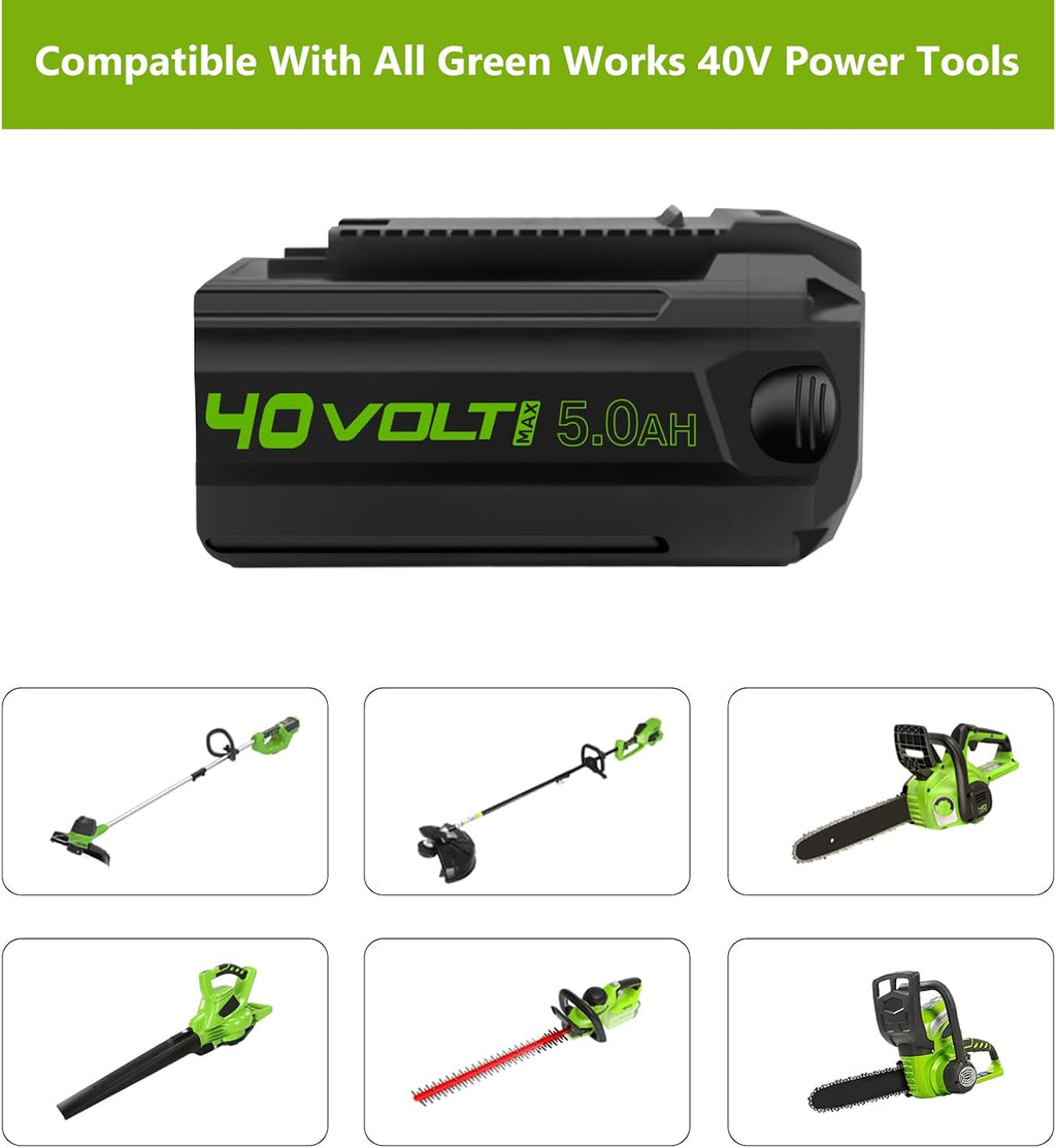 40V 5.0Ah Rechargeable Battery Replacement for Greenworks 40V Battery 29472 29462 29252 20202 22262 G-MAX Cordless Power Tools 2531225322 20642 22272 27062 21242(NOT for Gen 1)