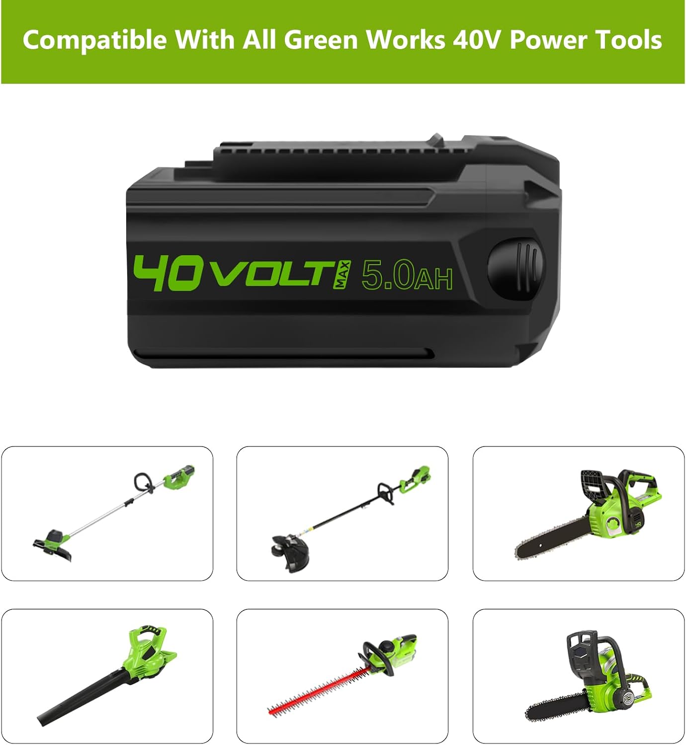 40V 5.0Ah Rechargeable Battery Replacement for Greenworks 40V Battery 29472 29462 29252 20202 22262 G-MAX Cordless Power Tools 2531225322 20642 22272 27062 21242(NOT for Gen 1)