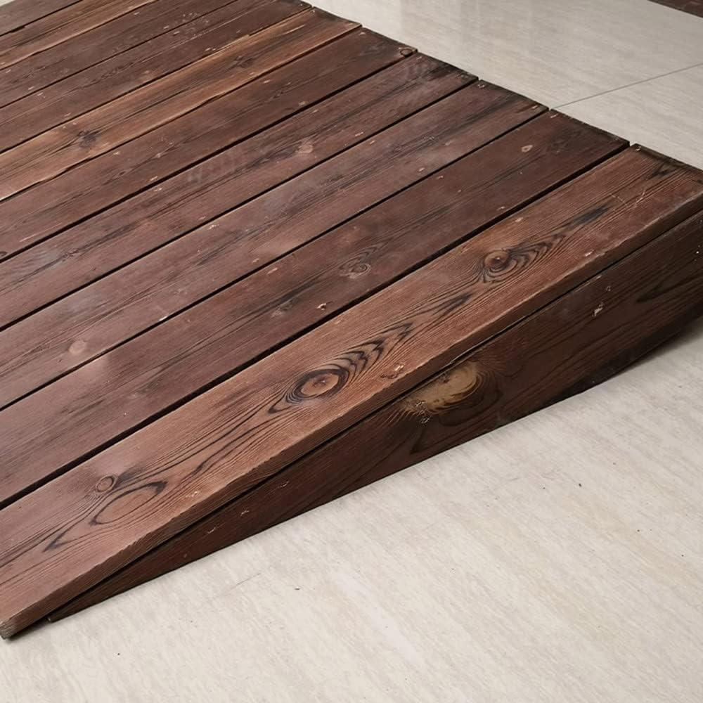 Non-Slip Wood Threshold Ramp for Home Entry - 4''-10'' Rise, 60x50x10cm (24x20x4'') - Ideal for Front Door Accessibility and Wheelchair Use