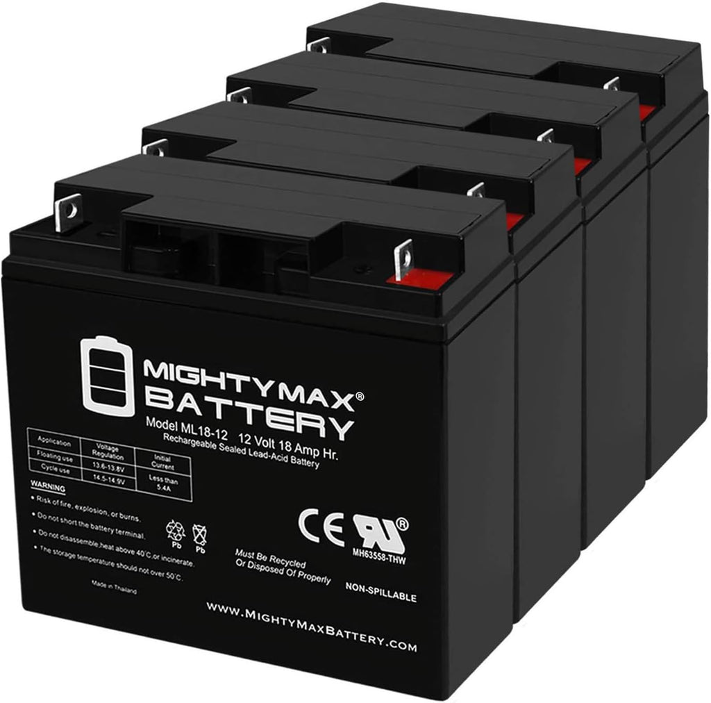 Mighty Max Battery ML18-12 - 12V 18AH New SLA AGM Battery for YardWorks Electric Lawn Mower - 4 Pack