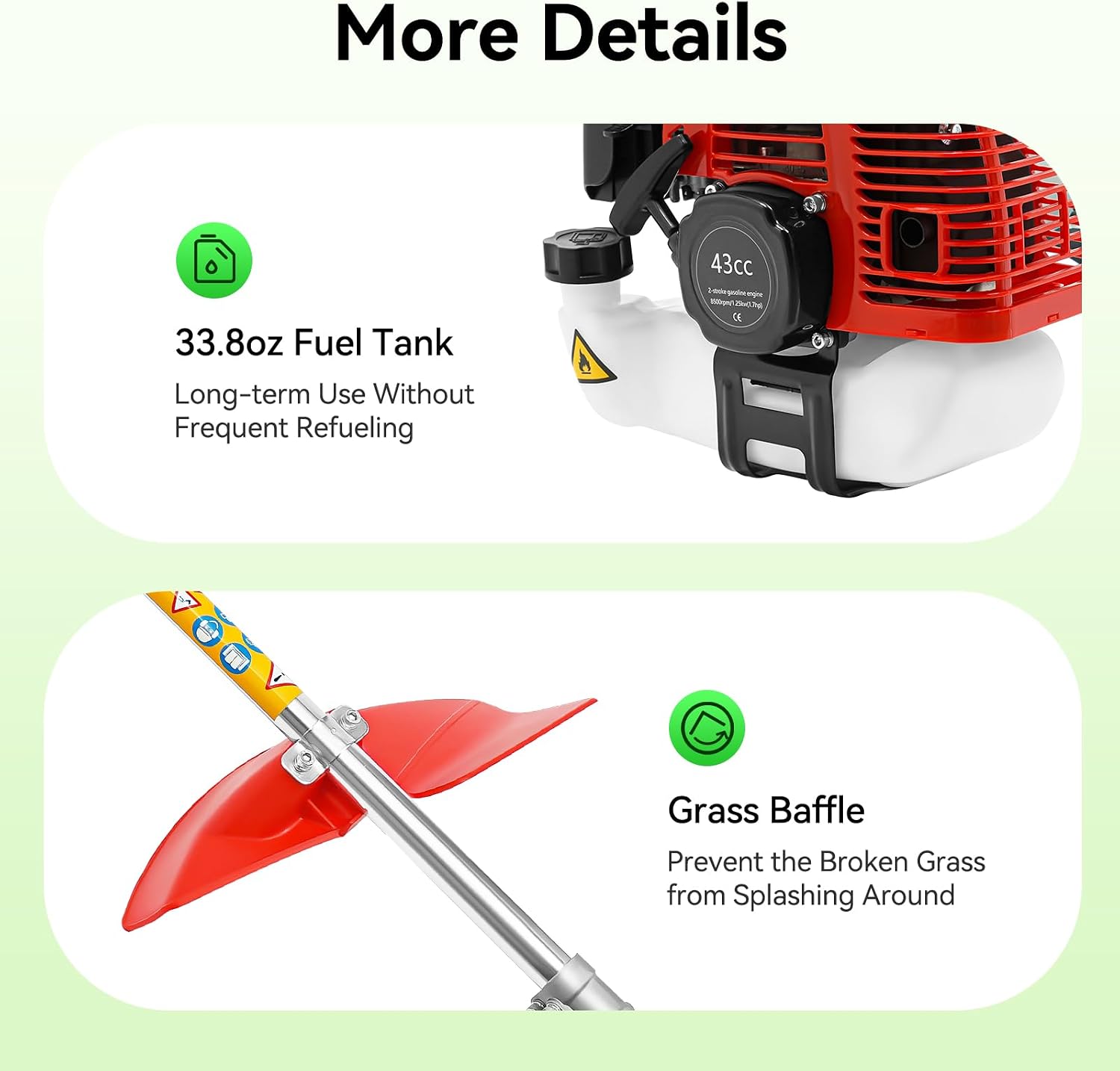 43cc Gas Weed Wacker, 2-Stroke String Trimmer/Edger Single Cylinder Air Cooled Engine with Heavy Duty Straight Shaft Lawn Mower Strings for Home Lawn Orchard Tea Garden Mowing