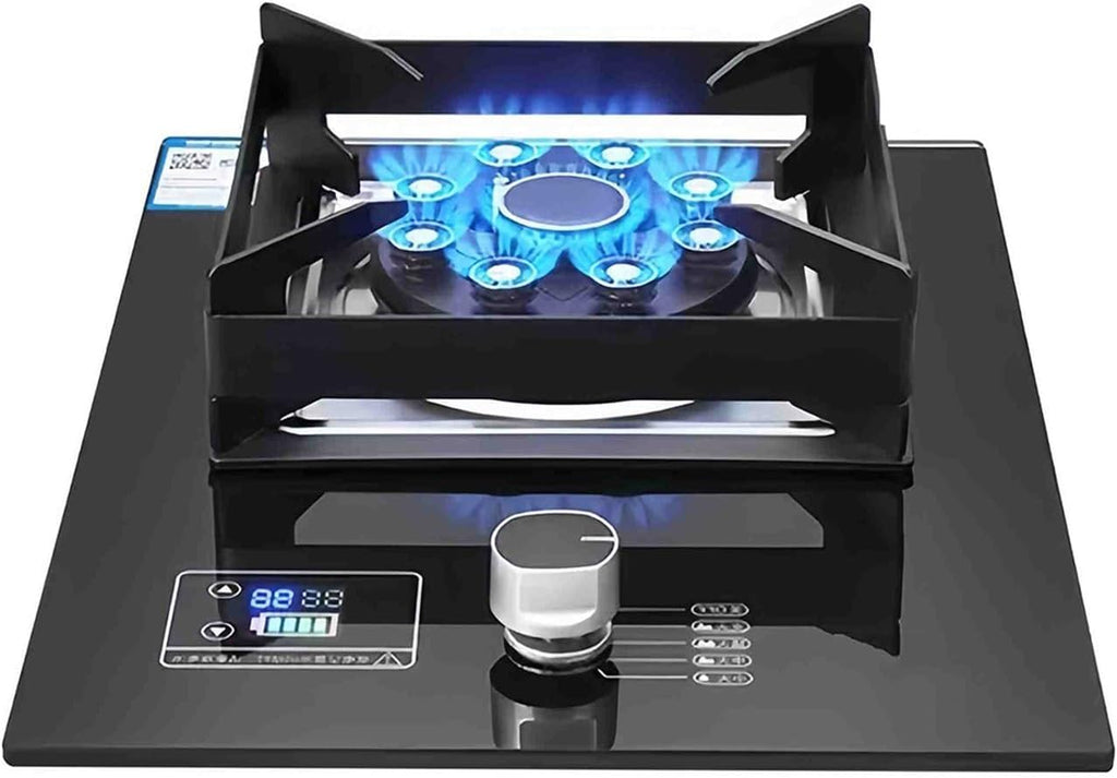 Gas Cooker 1 Burner,5.2KW Nine-Chamber Fire Ring Frying Pan,Tempered Glass Cooktop,with Flameout Protection Device,NG/LPG Gas Conversion(LPG)