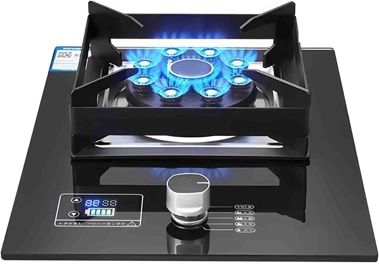 Gas Cooker 1 Burner,5.2KW Nine-Chamber Fire Ring Frying Pan,Tempered Glass Cooktop,with Flameout Protection Device,NG/LPG Gas Conversion(LPG)