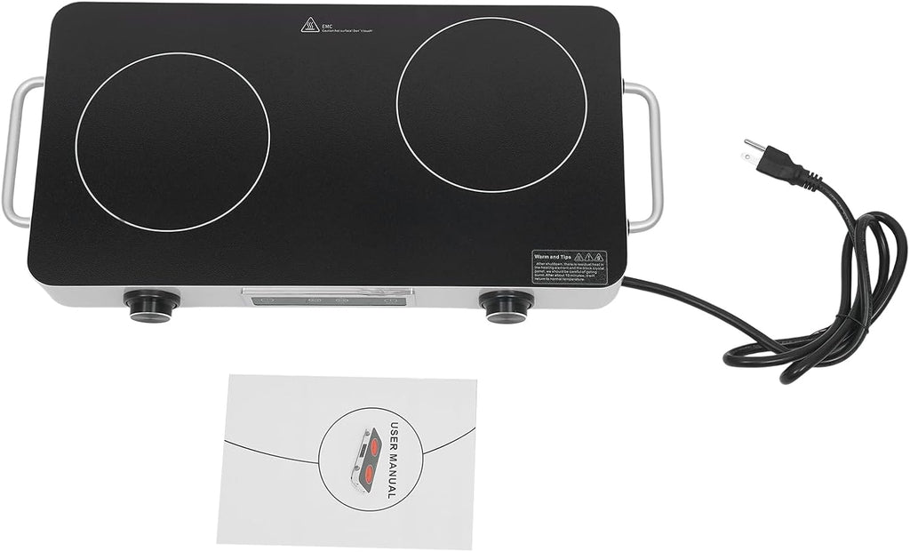 2 Burner Electric Cooktop 1100W Countertop Stove Top with Knob Control 110-120V Plug in Electric Cooktop with Touch Control & Timer for Kitchen, RV, Apartment (Silver)