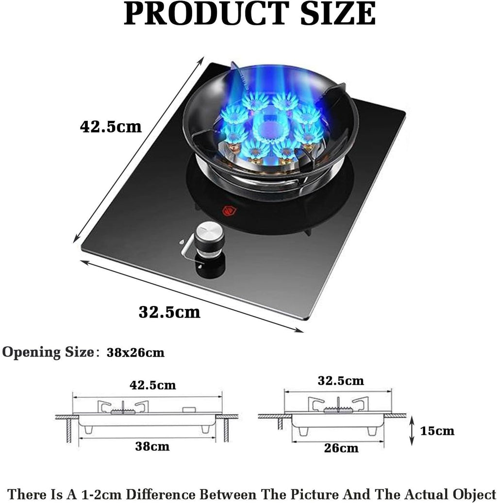 Gas Stove with 1 Burner,5.2KW 9 Chamber Fire Ring Wok Burner,Tempered Glass Cast Iron Pot Rack,Flameout Protection Device,NG/LPG Gas Conversion(NG)