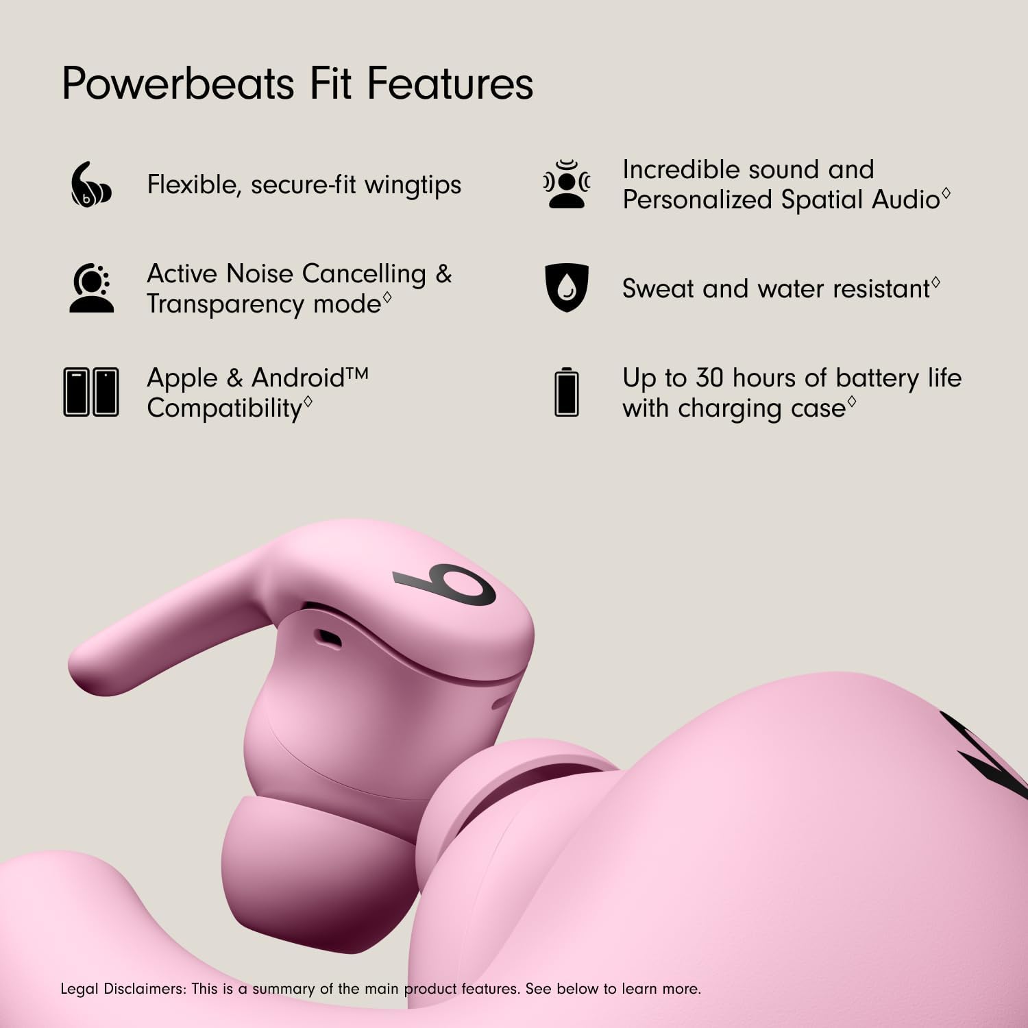 Beats Powerbeats Fit - Wireless Noise Cancelling Workout Earbuds with Secure-Fit Wingtips, Up to 30-Hour Battery Life, Sweat & Water Resistant, Apple & Android Compatible - Power Pink