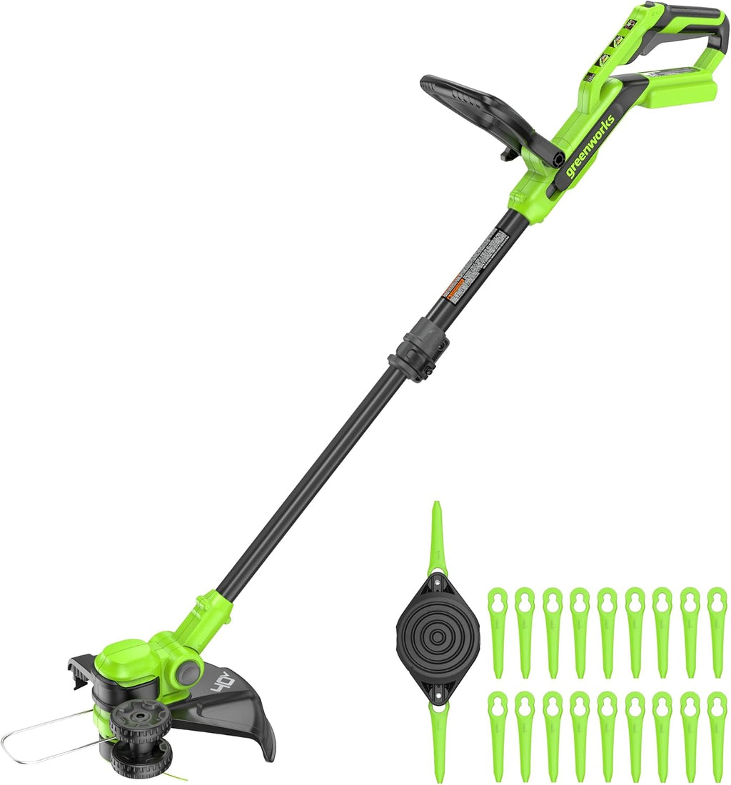 Greenworks 40V 13' 2-in-1 Cordless String Trimmer/Edger, Auto Feed Line, Rotating Head, Lightweight Weed Wacker, 20 Plastic Blades + Blade Cover, Battery Sold Separately