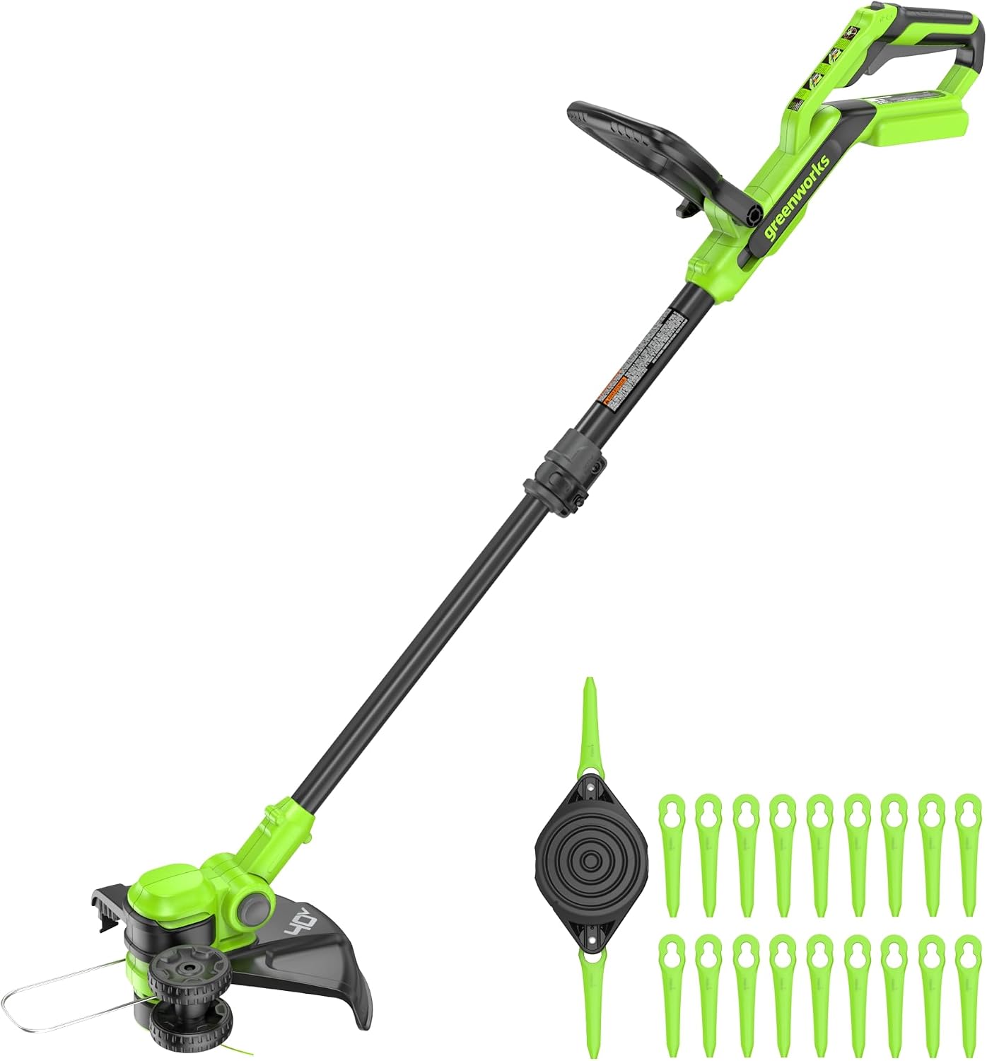 Greenworks 40V 13' 2-in-1 Cordless String Trimmer/Edger, Auto Feed Line, Rotating Head, Lightweight Weed Wacker, 20 Plastic Blades + Blade Cover, Battery Sold Separately