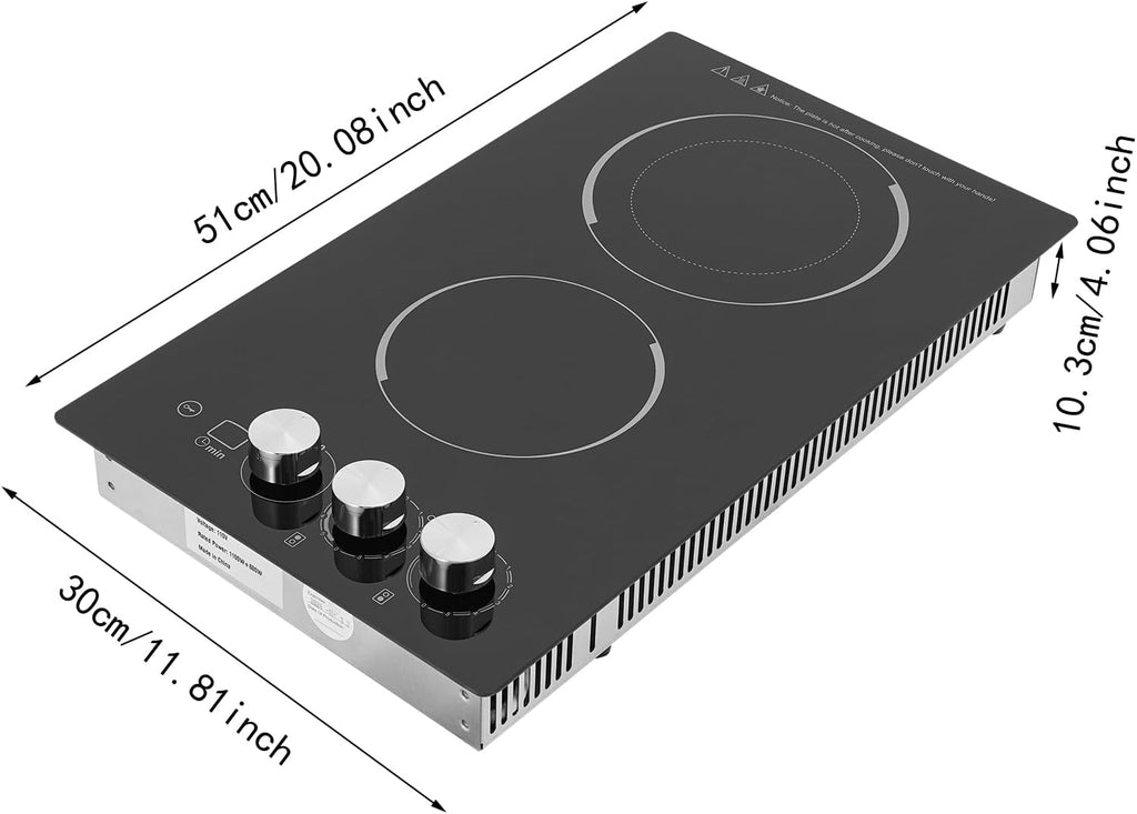 Electric Cooktop,Electric Stovetop,2 Burners Electric Cooktop,20.08 * 11.81in Electric Smoothtop Style Cooktop with 2 Elements,Induction Cooktop Stovetop with Booster and Timer (2 Burners)
