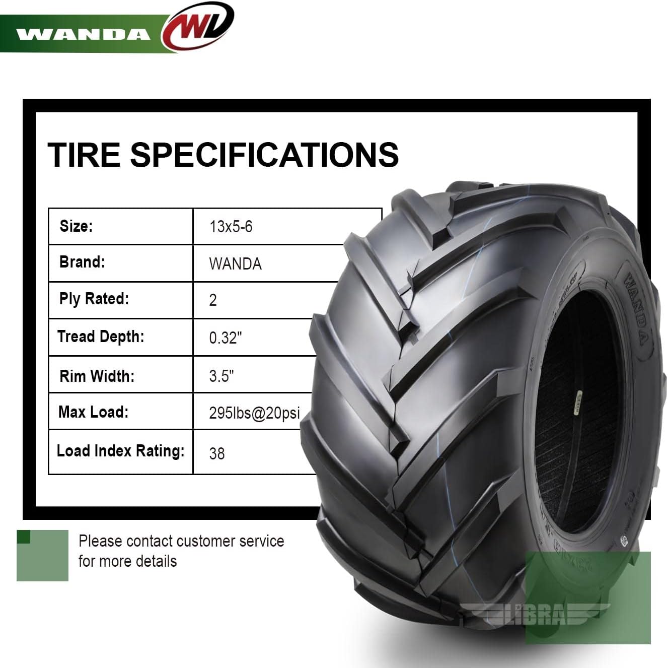 WANDA 13x5-6 13x5x6 Lawn Mower Agriculture Farm Tractor Cart Turf Tires 13x5.00-6 -Set 2 13077