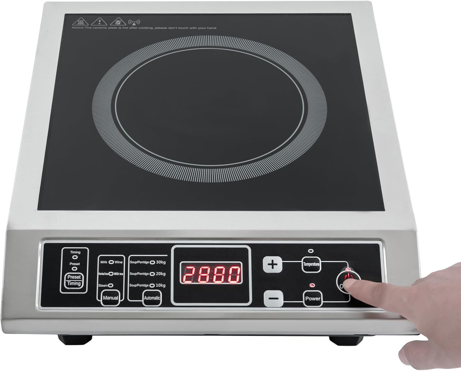 3500W/110V Commercial Induction Cooktop, 8 Power/Temp LevelsProfessional Portable Countertop Burner Stainless Steel Burner Induction Cooktop with Timer Temperature Control for Restaurant Home