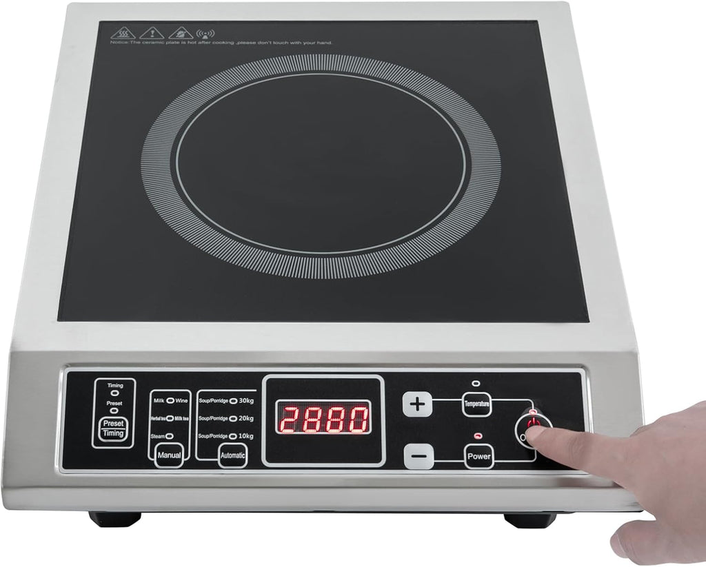 Commercial Induction Cooktop Portable Burner 3500W, Induction Cooktop - IGBT Heating Technology, 8 Temp Levels, Auto-Shut-Off, for Home Kitchens, Backyard Cooking, RVs