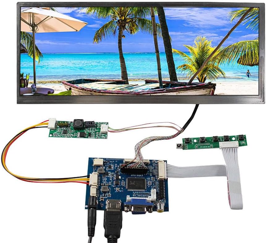VSDISPLAY 12.3 Inch Stretched Bar LCD Screen 1920x720 High Brightness 850 Nits IPS Display with Board VS-TY2662-V1,Supports VGA AV Video Input
