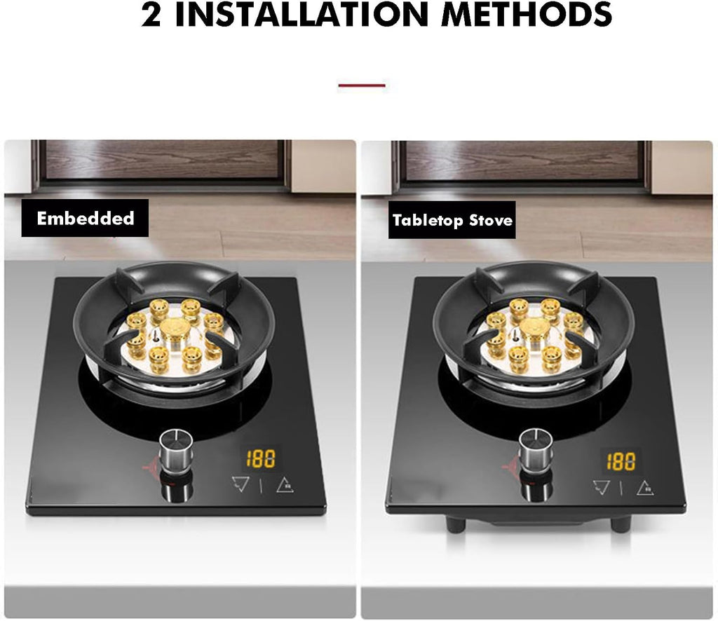 Single Burner Gas Stove,5.2KW Nine-Cavity High-fire Timer,Tempered Glass Top Cooking,with Flameout Protection,for Natural Gas/liquefied Petroleum Gas(NG)