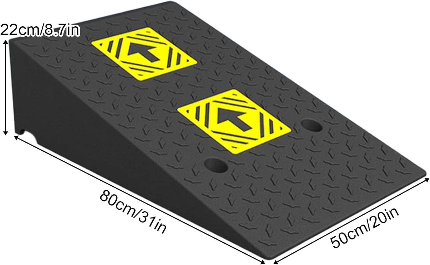 Heavy Duty 6614lb/3000kg Curb Ramp, Non-Slip Surface, Threshold Ramp with Yellow Arrow, Suitable for Car, Motorcycle, Bike, Wheelchair(80 * 50 * 22cm/31 * 20 * 8.7)