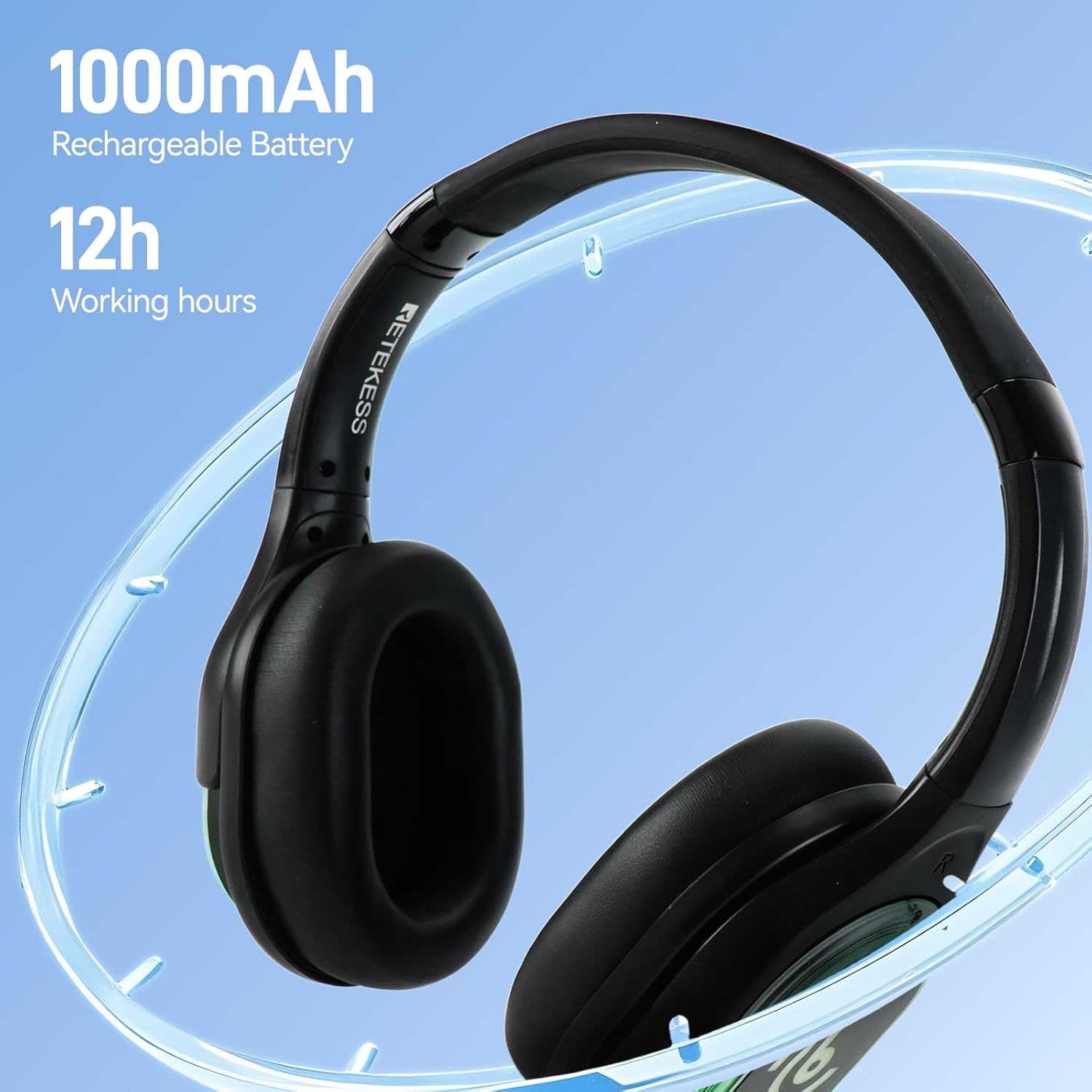 Retekess TA003 Silent Disco Headphone System, Party Wireless Headphones, LED Light, Stereo Sound, Silent Party Headphones Bundle 3 Channel for DJ, Music Events, Festivals (50 Pack)