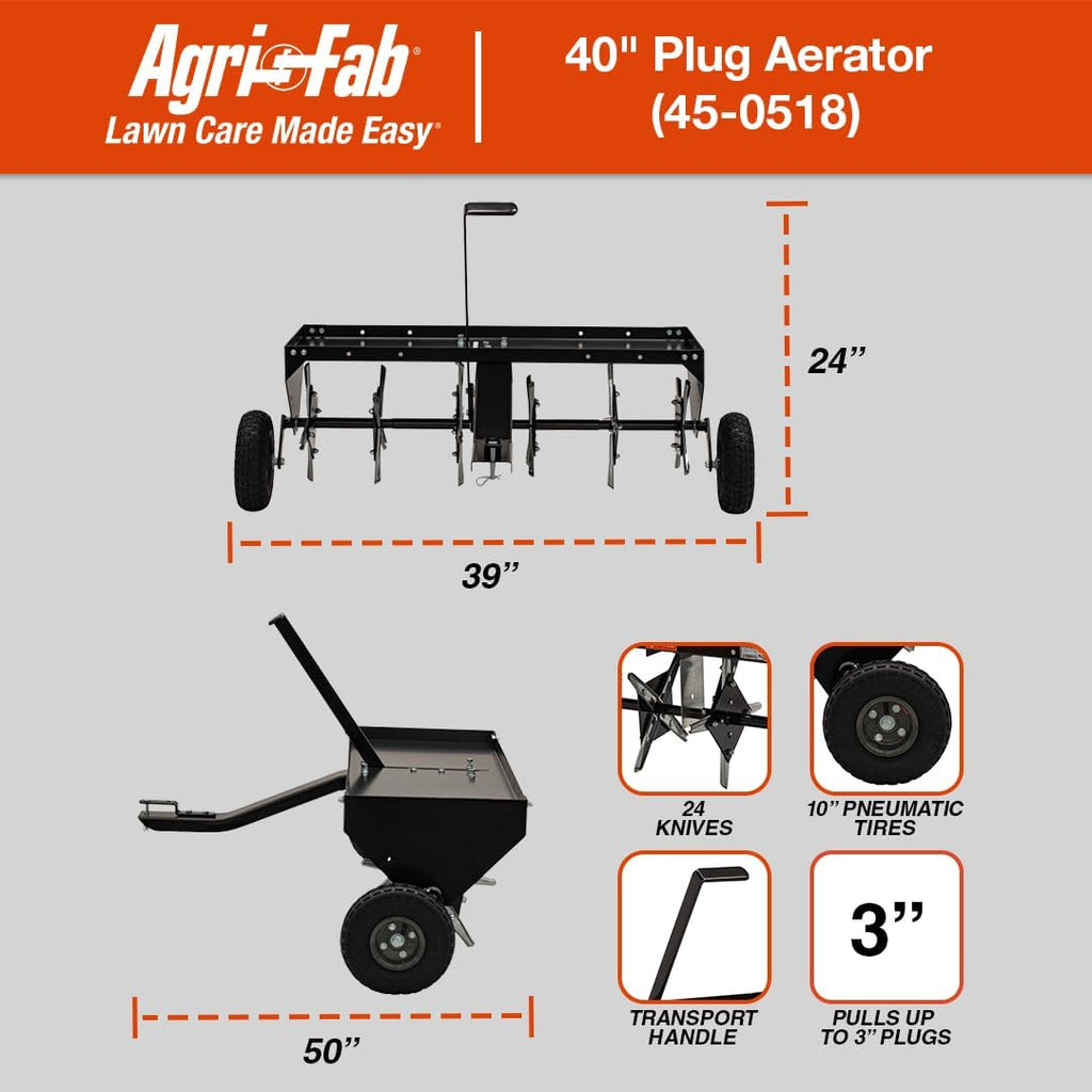Agri-Fab 45-0518 40' Tow Behind Lawn Plug Aerator with Universal Hitch; Designed to Pull Behind Lawn & Garden Tractors