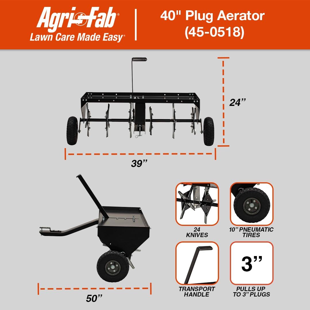 Agri-Fab 45-0518 40' Tow Behind Lawn Plug Aerator with Universal Hitch; Designed to Pull Behind Lawn & Garden Tractors