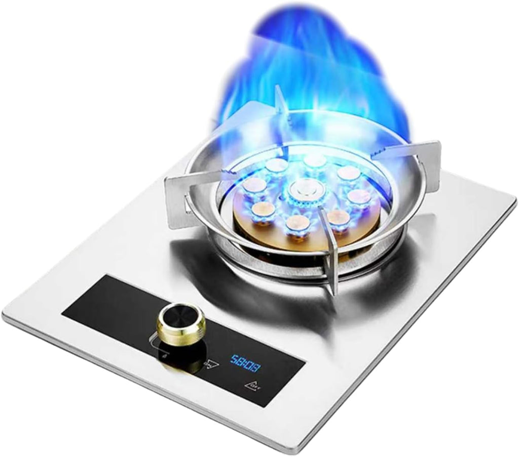 Gas Stove 1 Burner,5.2kw 9-Cavity High Fire Timer,Tempered Glass Countertop,NG/LPG Gas Source Kit,with Flameout Protection,for Caravan Camping(NG)