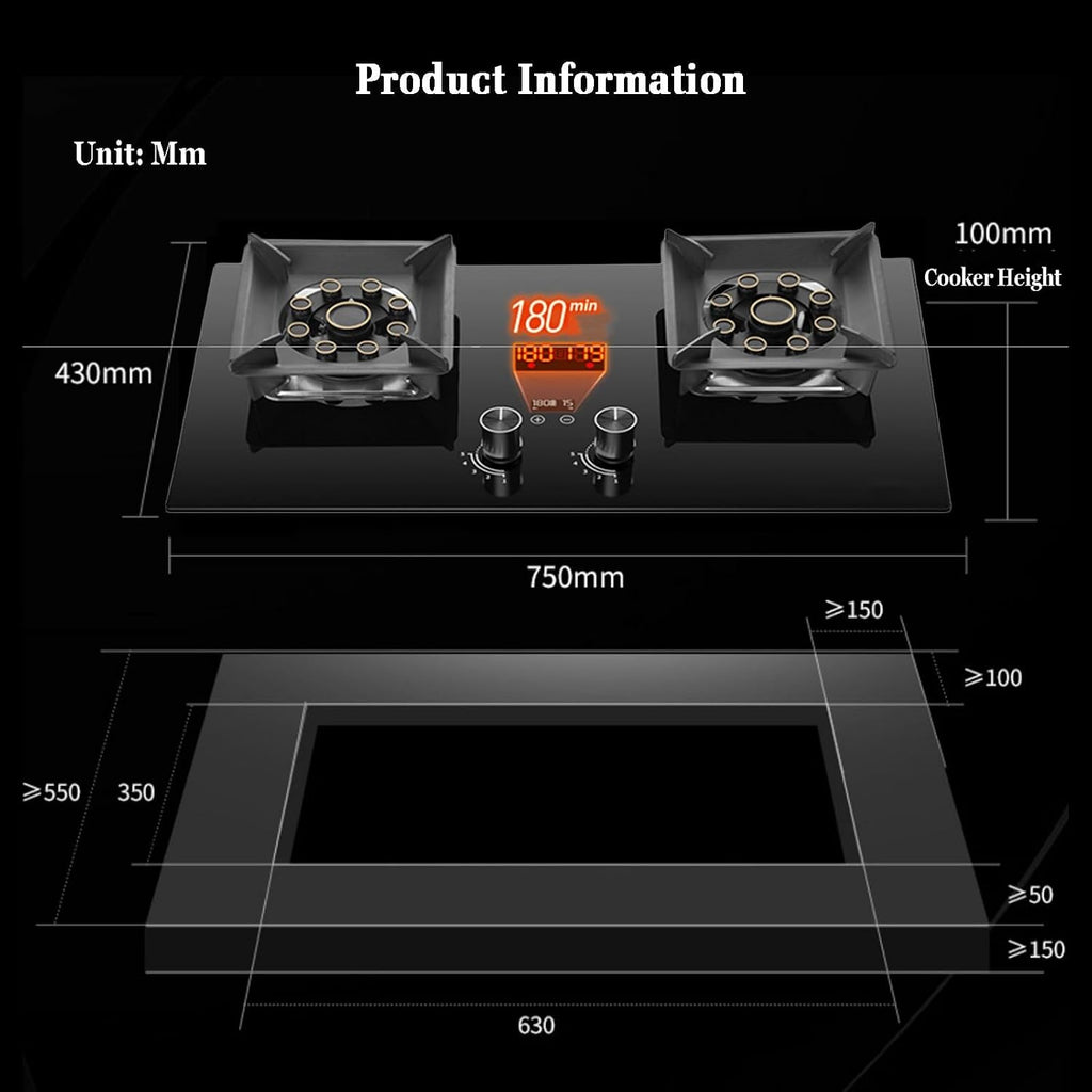 Propane Stove,2 Burners Portable Propane Stove,tempered Glass Gas Cooktop,Maximum 17742.4BTU for Food Trucks and Family Restaurants (Color : LPG, Size : Style 1)