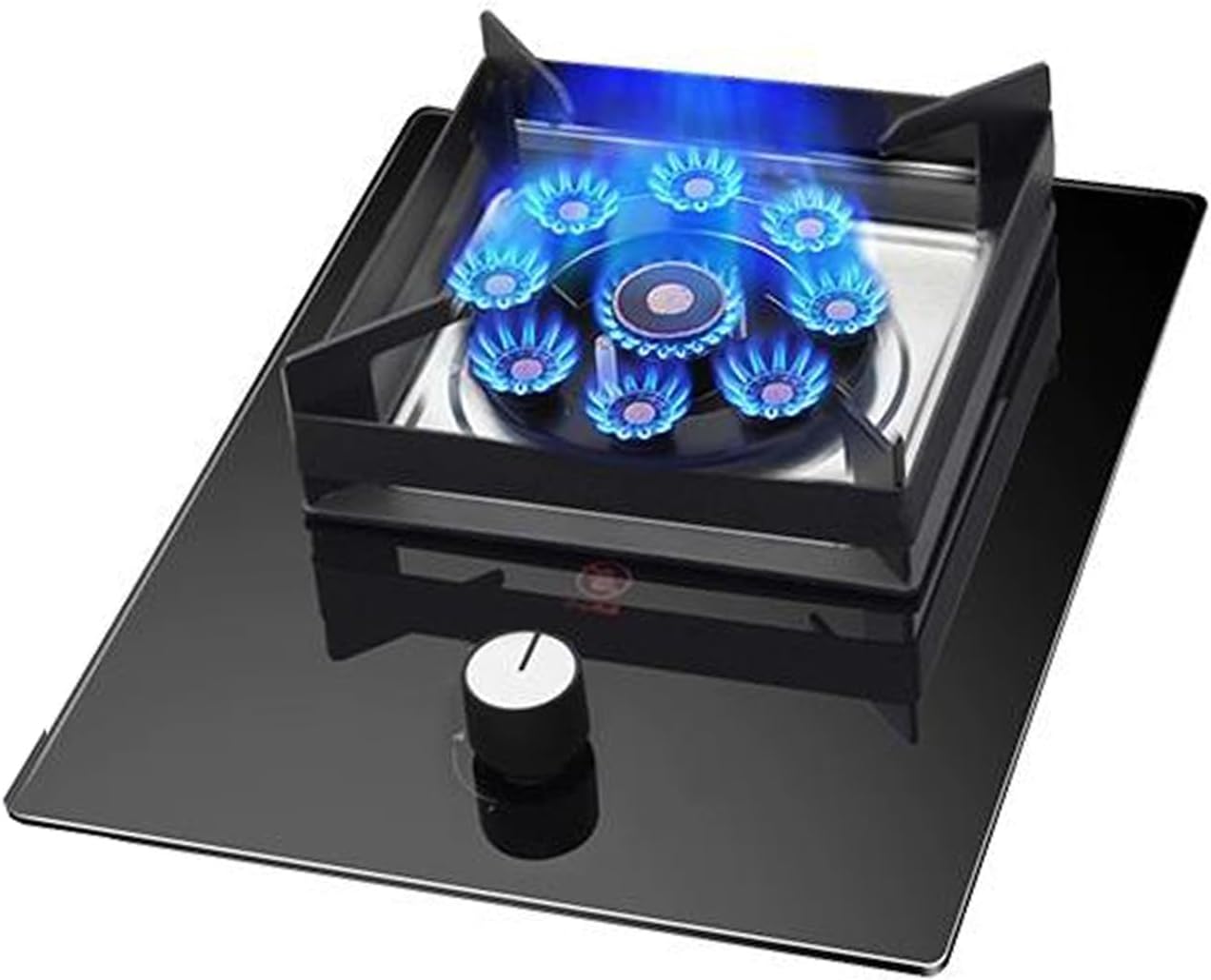 Gas Stove with 1 Burner,5.2KW Camping Gas Cooker,Kitchen Counter Top Stove,Tempered Glass Cast Iron Pot Rack,with Flameout Protection,for Home Kitchen(LPG)