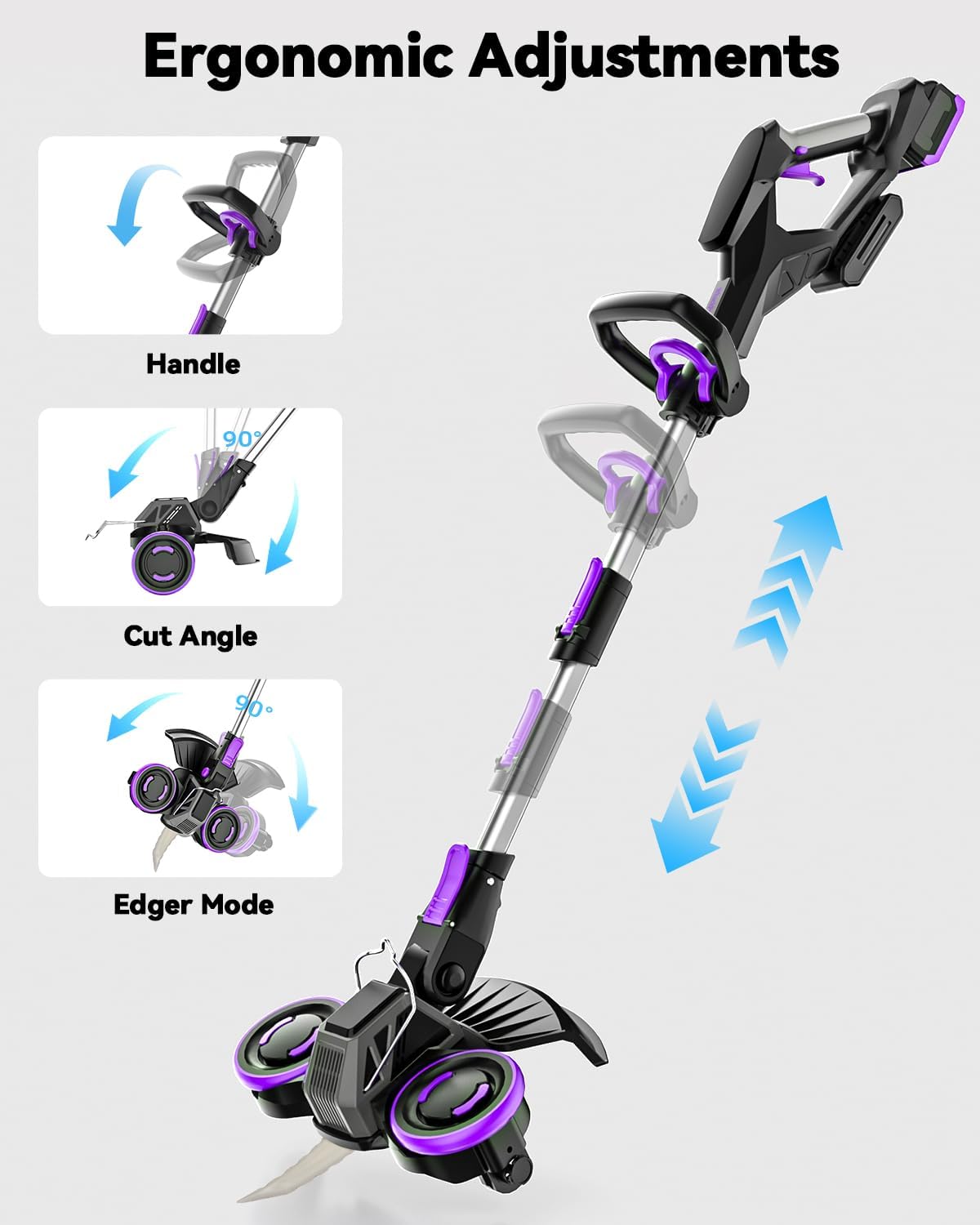 Cordless Weed Wacker, 20V 5.2Ah Battery Powered with Metal Blade, Edger/Mower/Cutter 3 in 1, Runtime 30mins (One Battery and Charger)