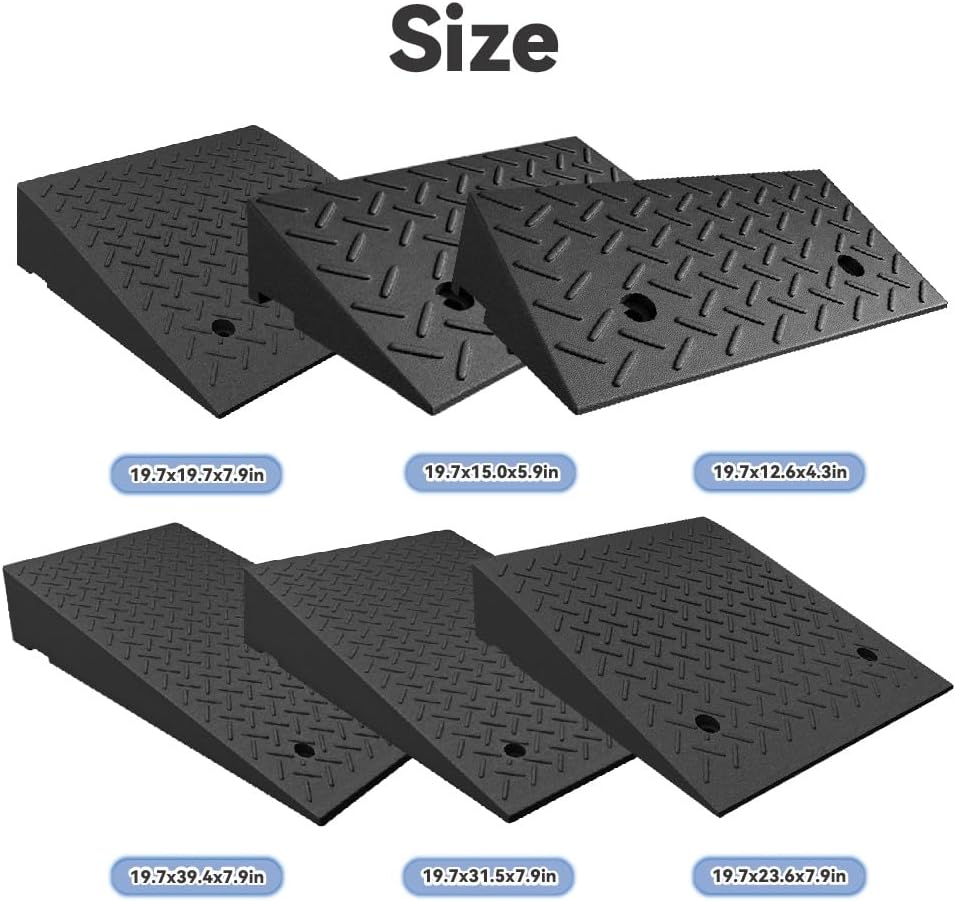 Rubber Curb Ramp Heavy-Duty Threshold Ramps Rise Height Kerb Ramp Driveway Ramps for Car Motorcycle Wheelchairs Bikes Loading Dock Truck Forklifts with Stable Grid Structure(19.7x31.5x9.4in)