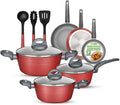 NutriChef Professional 12-Piece Red Nonstick Cookware Set - PFOA/PFOS-Free, Heat Resistant Lacquer, Elegant Design, Multi-Sized Pots and Pans
