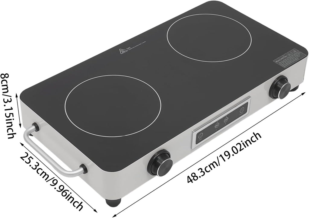2 Burner Electric Cooktop 1100W Countertop Stove Top with Knob Control 110-120V Plug in Electric Cooktop with Touch Control & Timer for Kitchen, RV, Apartment (Silver)