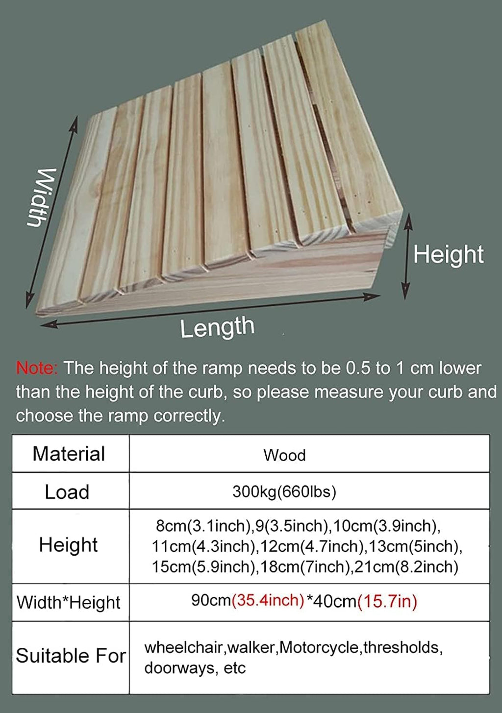 Wheelchair Ramp Wooden Wheelchair Ramp Portable Threshold Ramp Handicap Ramps with Handles for Front Door/Garden Steps Scooter Ramp Anti-Slip