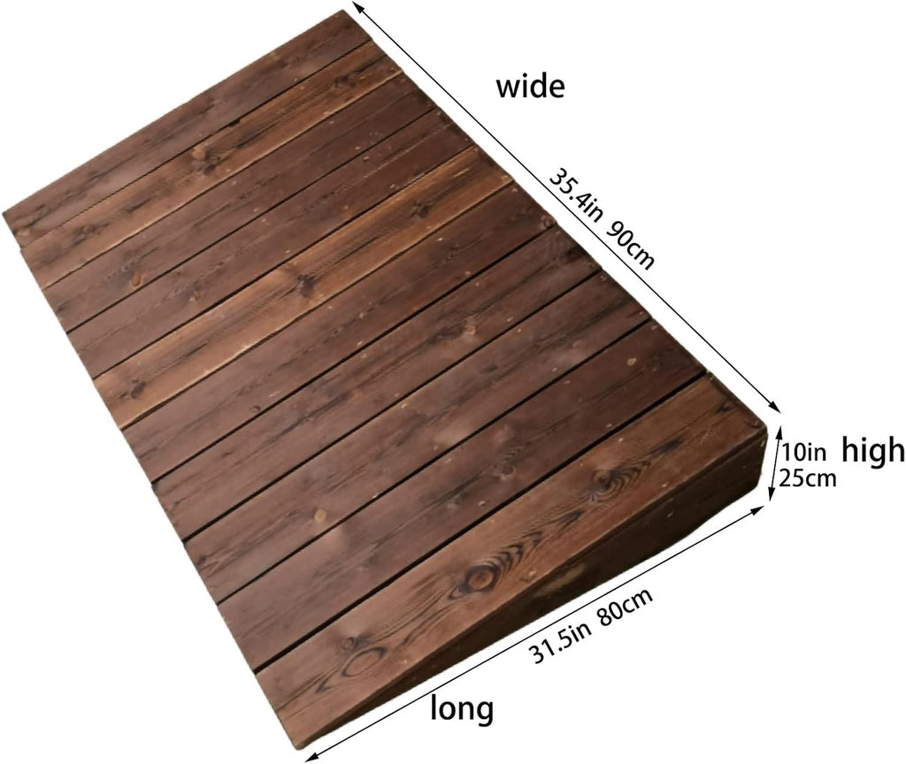 Rustic Wood Wheelchair Ramp Threshold Ramp 4' 7' 8' 10' 12' Rise, Kerb/Curb Ramps for Doorway Access Entry, with Non-Slip Surface (Size : 35.4x31.5x10in/90x80x25cm)