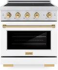 ZLINE Autograph Edition 30 in. 4.2 cu. ft. Paramount Induction Range with 4 Element Cooktop and Electric Convection Oven in Satin Stainless Steel with White Matte Door and Polished Gold Accents