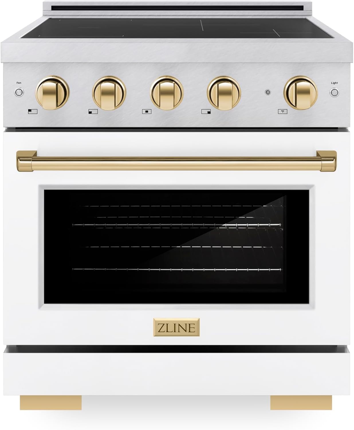 ZLINE Autograph Edition 30 in. 4.2 cu. ft. Paramount Induction Range with 4 Element Cooktop and Electric Convection Oven in Satin Stainless Steel with White Matte Door and Polished Gold Accents
