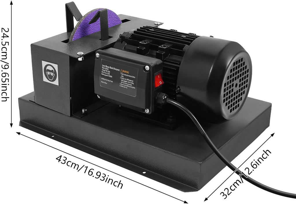 Lawn Mower Blade Sharpener Electric, Mower Blade Sharpener with Sandpapers, Heavy-Duty Sharpening Machine for Pruners Scissors Axes Machetes Hedge Shears Repairs Hones Maintains Edges (7in)
