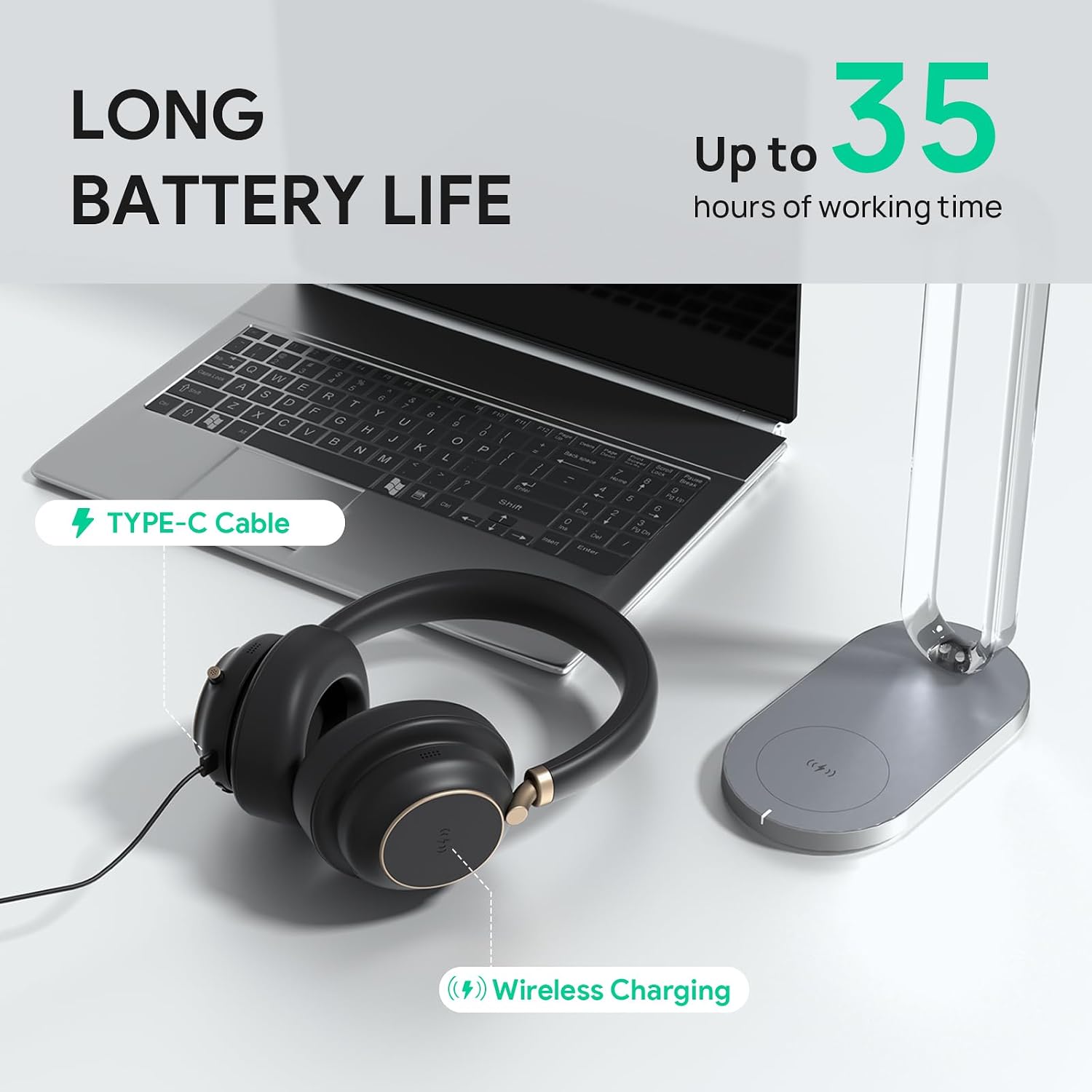 Yealink BH76 Plus UC Wireless Headset for Work, Bluetooth Headsets with Microphone Active Noise Cancelling, Retractable Mic Arm, ANC Business Headsets for Teams Zoom Meeting Call, Switchable Earpads