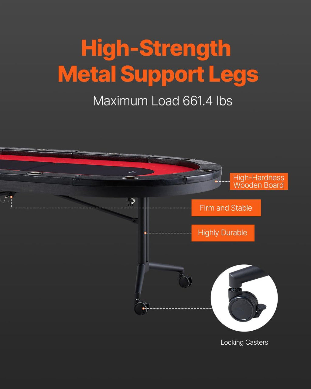 VEVOR 90' Oval Casino Leisure Table: 10 Player, Blackjack Texas Holdem Poker Table with Stainless Steel Cup Holders and Padded Rails, Portable Folding Card Board Game Table