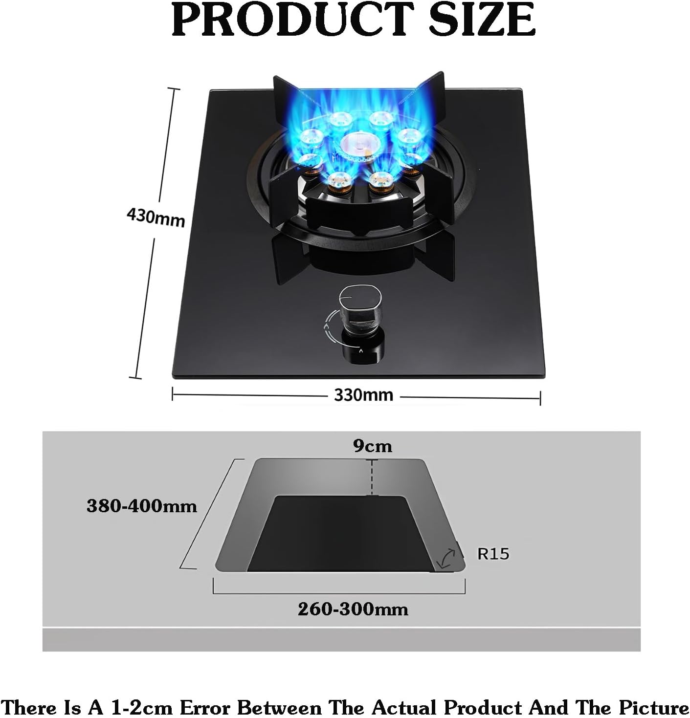 Portable Gas Stove with 1 Burner,5.2KW Camping Gas Cooker,9-Cavity High-fire Glass Freestanding Cooktop,NG/LPG Source Kit,for Home Kitchen(LPG)