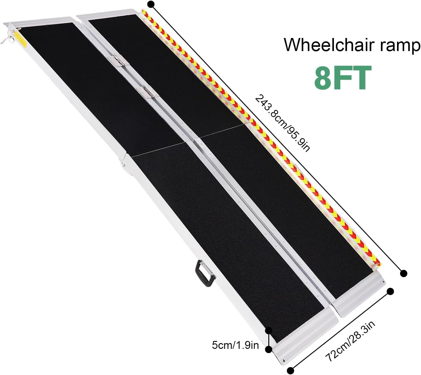 Handicap Ramp Aluminum Folding Door Threshold Wheelchair Ramp Wheel Chair Ramp for Home Steps Stairs Entry Threshold Doorways (8ft)