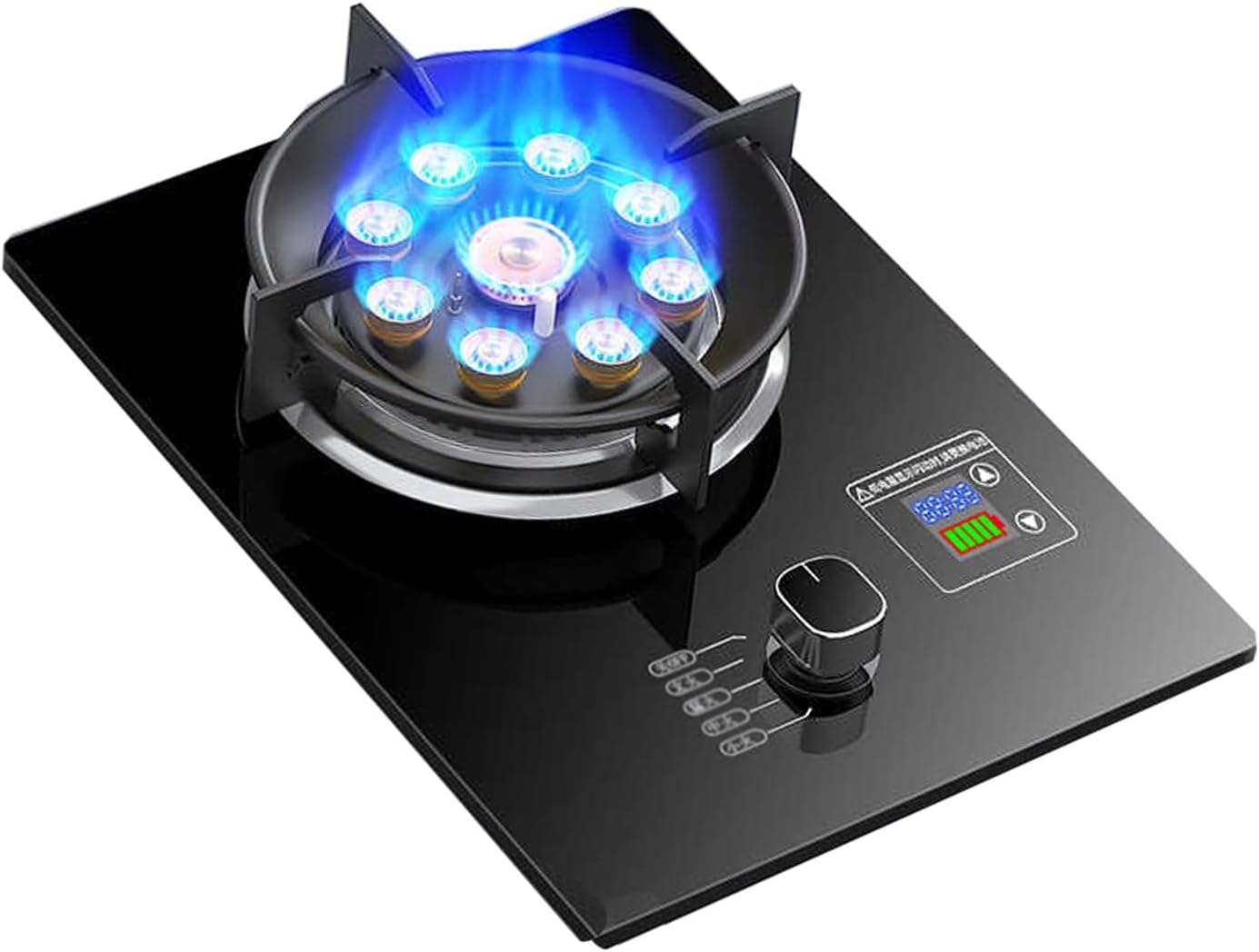 Portable Gas Stove 1 Burner,Indoor Gas Cooker,5.2KW Nine-Cavity High-fire Timer,Cooktop Stainless Steel,for Home Kitchen Camping Garden Catering(LPG)