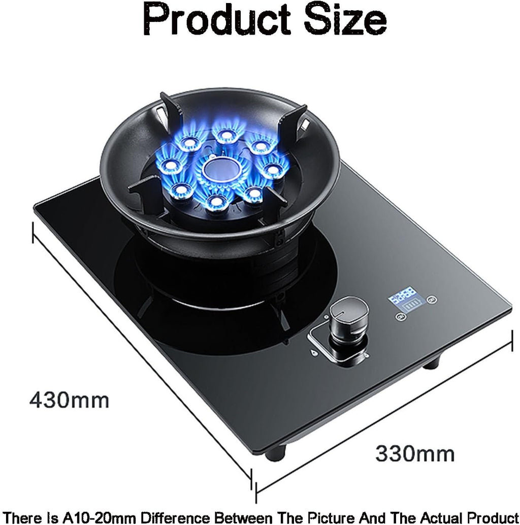 Single-Burner Gas Stove,Tempered Glass Nine-Cavity Timed Natural Gas Stove,Flip Burner,5.2Kw
