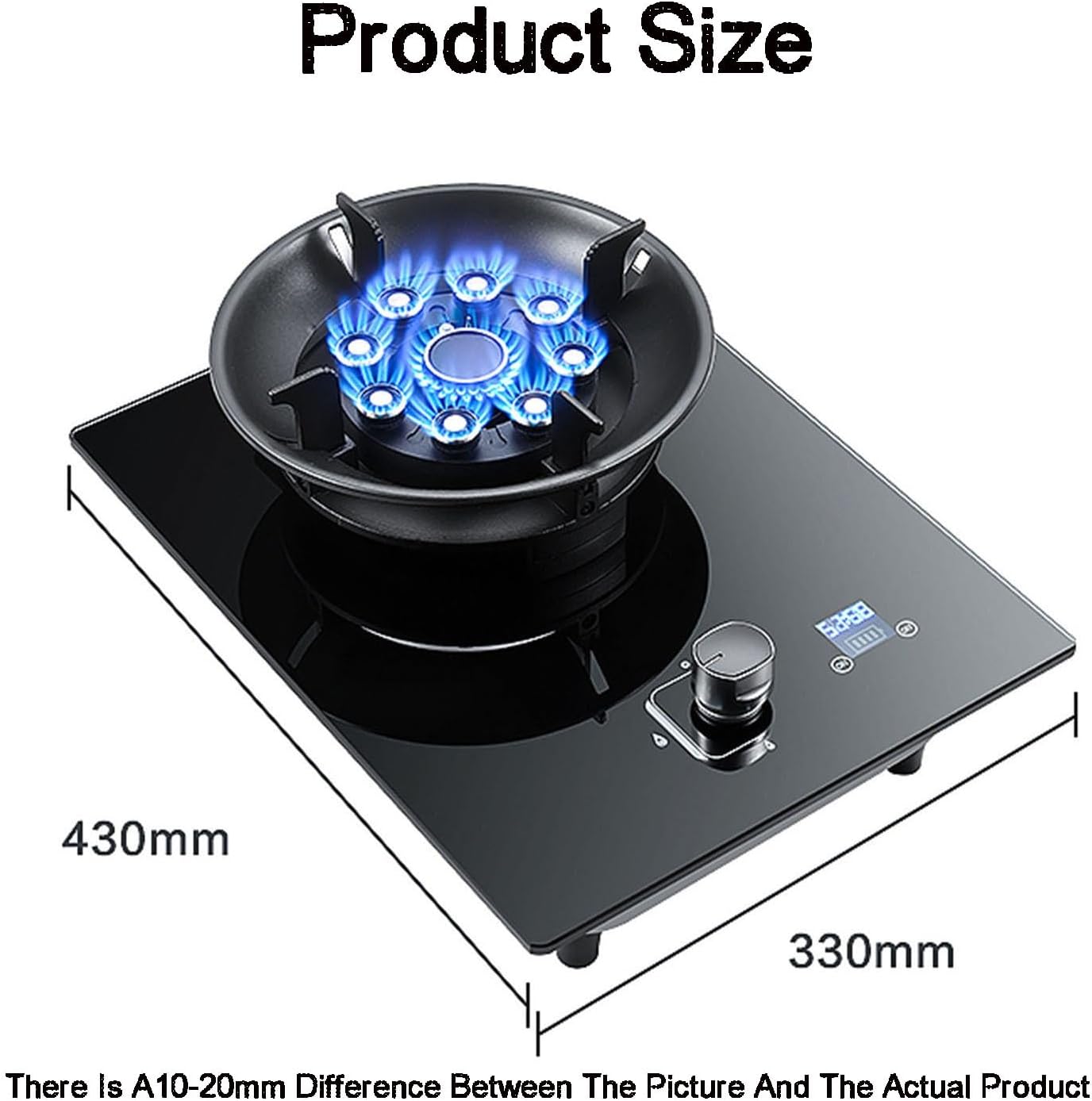Single-Burner Gas Stove,Tempered Glass Nine-Cavity Timed Natural Gas Stove,Flip Burner,5.2Kw