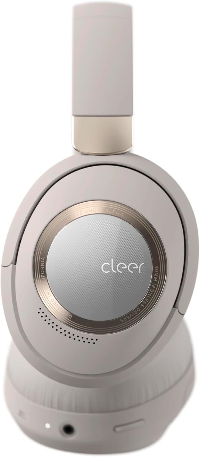 Cleer Audio Alpha Adaptive Active Noise Canceling Bluetooth Headphones, Dual-Microphone, Touch Controls, 35 Hr Battery Life, Multipoint Connection, Dirac Spatial Audio, App, Stone